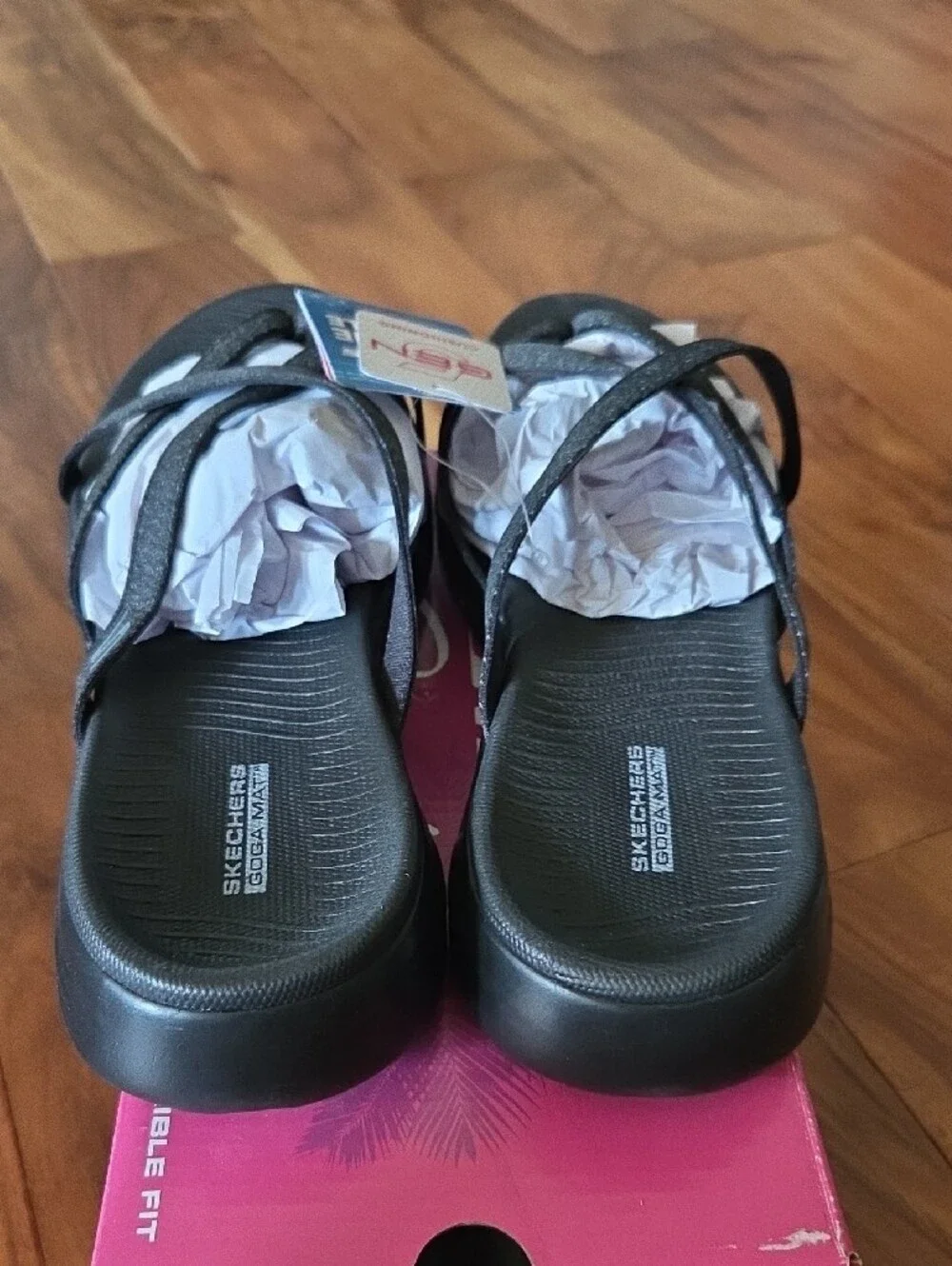 Skechers Black Glitter Cross-Strap Slide Sandals